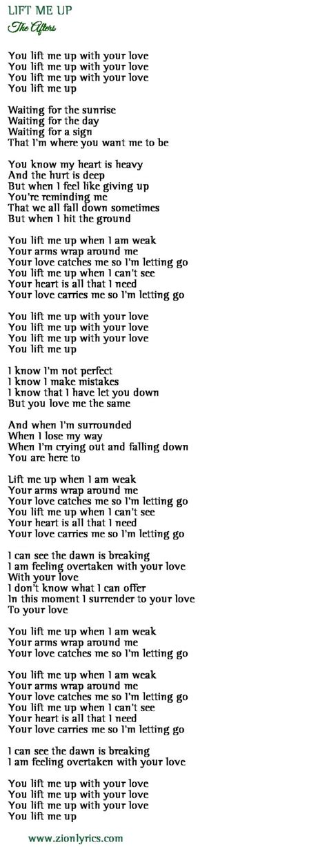 traduction paroles lift me up.